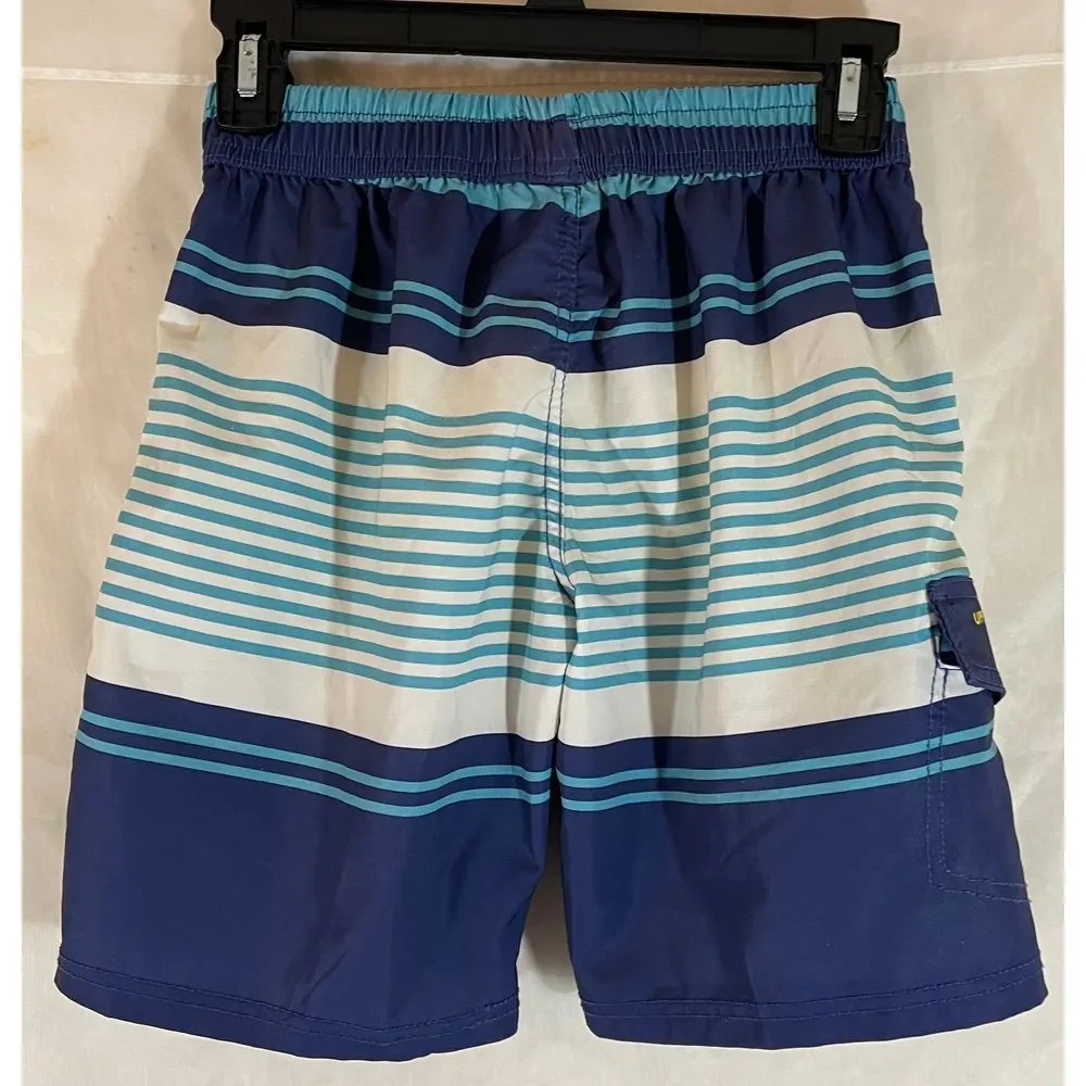 Banana Boat Navy Blue Striped Swim Trunks Beach Shorts Yellow‎ Drawstring M
